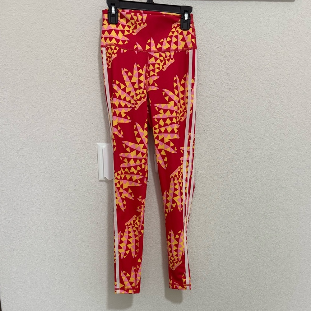 FARM Rio x Adidas Psychedelic Wave 7/8 High Waist Leggings Tomato Red Yellow XS - Picture 3 of 10